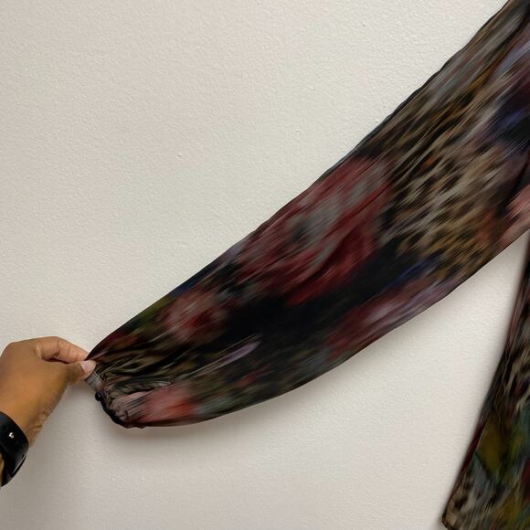 Javier Simorra Barcelona Womens Multicolor Printed Semi Sheer Long Sleeve Top 6 - Picture 6 of 9